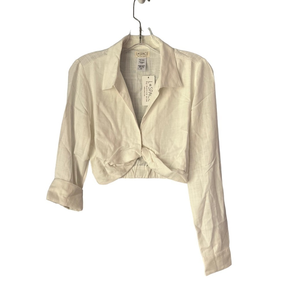 NWT L Space Long Sleeve Twist Front White Top S/P